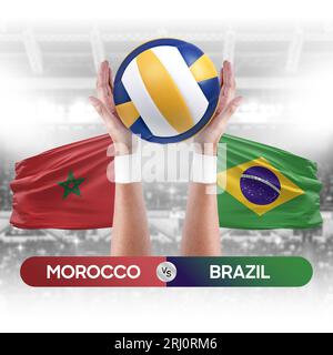 Concept de compétition de match de volley-ball des équipes nationales du Maroc vs Brésil. Banque D'Images