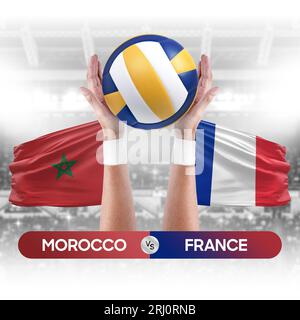 Concept de compétition de match de volley-ball des équipes nationales Maroc vs France. Banque D'Images