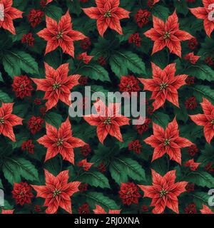 Poinsettia Seamless pattern.Botanical Christmas illustration.fond pour les vacances du nouvel an.pour le papier d'emballage, les impressions. Banque D'Images