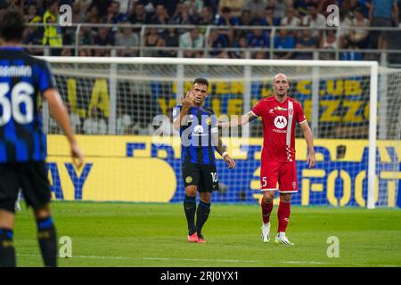 Milan, Italie. 19 août 2023. Lautaro Martinez (#10 FC Inter), lors du FC Internazionale contre l'AC Monza, Serie A, au stade Giuseppe Meazza. Crédit : Alessio Morgese / Emage Banque D'Images