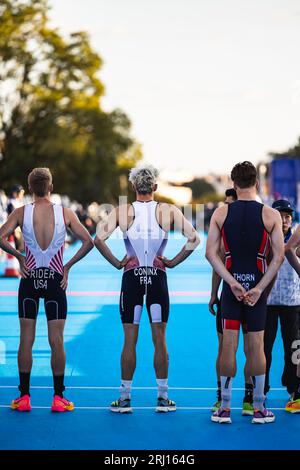 Dorian Coninx (FRA) au Relais Mixte Triathlon lors de l'épreuve test des Jeux Olympiques et Paralympiques 2023 du monde de Triathlon, du 17 au 20 août 2023 à Paris, France - photo Germain Hazard / FFTRI / DPPI Banque D'Images