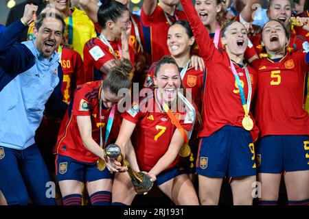 Sydney, Australie. 20 août 2023. L'Espagne remporte la finale de la coupe du monde féminine de la FIFA 2023 entre l'Espagne féminine et l'Angleterre féminine au Stadium Australia, Sydney, Australie le 20 août 2023. Photo de Richard Nicholson. Usage éditorial uniquement, licence requise pour un usage commercial. Aucune utilisation dans les Paris, les jeux ou les publications d'un seul club/ligue/joueur. Crédit : UK Sports pics Ltd/Alamy Live News Banque D'Images