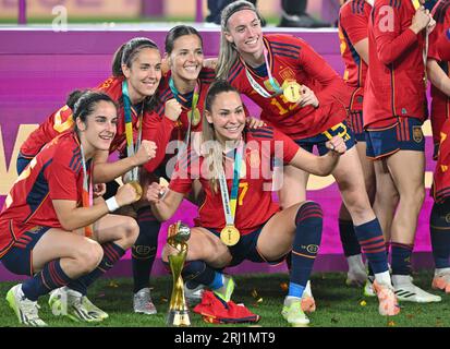Sydney, Australie. 20 août 2023. Les joueuses espagnoles célèbrent lors de la cérémonie de remise des prix de la coupe du monde féminine de la FIFA 2023 à Sydney, Australie, le 20 août 2023. Crédit : Guo Lei/Xinhua/Alamy Live News Banque D'Images