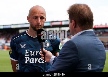 Rotterdam, pays-Bas. 20 août 2023. ROTTERDAM, PAYS-BAS - 20 AOÛT : Gernot Trauner de Feyenoord est interviewé par ESPN lors du match néerlandais d'Eredivisie entre Sparta Rotterdam et Feyenoord au Sparta-Stadion Het Kasteel le 20 août 2023 à Rotterdam, pays-Bas. (Photo Hans van der Valk/Orange Pictures) crédit : Orange pics BV/Alamy Live News Banque D'Images