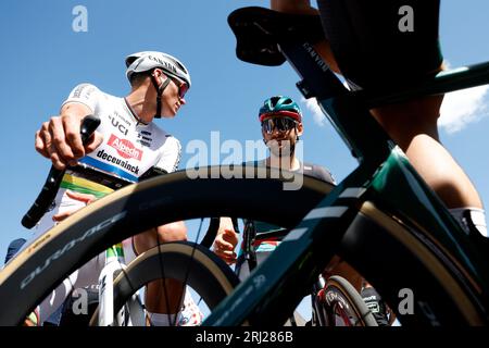 ETTEN-LEUR - champion du monde Mathieu van der Poel lors du Pro Cycling Tour Etten-leur. Van der Poel montre pour la première fois son maillot arc-en-ciel qu'il a remporté lors des Championnats du monde de cyclisme à Glasgow. ANP BAS CZERWINSKI Banque D'Images