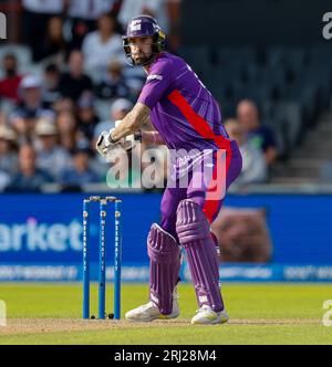 20 août 2023 ; Old Trafford Cricket Ground, Manchester, Angleterre : The Hundred Mens Cricket, Manchester Originals versus Northern Superchargeurs ; Reece Topley of Northern Superchargeurs Banque D'Images