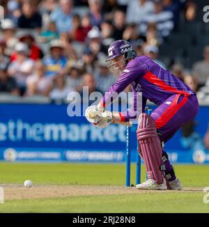 20 août 2023 ; Old Trafford Cricket Ground, Manchester, Angleterre : The Hundred Mens Cricket, Manchester Originals versus Northern Superchargeurs ; Harry Brook of Northern Superchargeurs Banque D'Images