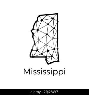 Illustration polygonale de la carte de l'état du Mississippi faite de lignes et de points, isolée sur fond blanc. Conception basse poly à l'état AMÉRICAIN Illustration de Vecteur