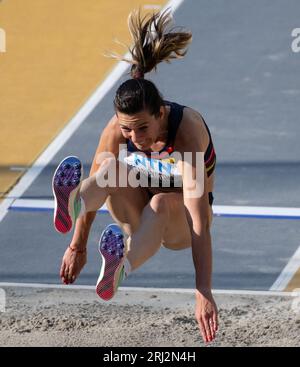 Budapest, Hongrie. 20 août 2023. Athlétisme : Championnat du monde, saut en longueur, femmes, finale, au National Athletics Center. Alina Rotaru-Kottmann de Roumanie en action. Crédit : Sven Hoppe/dpa/Alamy Live News Banque D'Images