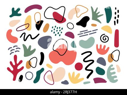 Motif sans couture de formes géométriques abstraites. Vecteur dessiné à la main diverses formes et des objets doodle. Motif abstrait contemporain de style moderne. Illustration colorée tendance. Texture d'estampage. Illustration de Vecteur