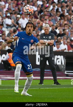 Londres, Royaume-Uni. 20 août 2023. Malo Gusto de Chelsea en action. Match de Premier League, West Ham Utd v Chelsea au London Stadium, Queen Elizabeth Olympic Park à Londres le dimanche 20 août 2023. Cette image ne peut être utilisée qu'à des fins éditoriales. Usage éditorial seulement photo de Sandra Mailer/Andrew Orchard photographie sportive/Alamy Live News crédit : Andrew Orchard photographie sportive/Alamy Live News Banque D'Images