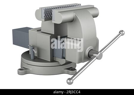 Étau de banc, gros plan. Rendu 3D isolé sur fond blanc Banque D'Images