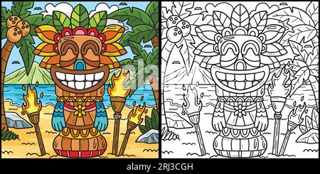 Summer Tiki Totem Pole Coloring page Illustration Illustration de Vecteur