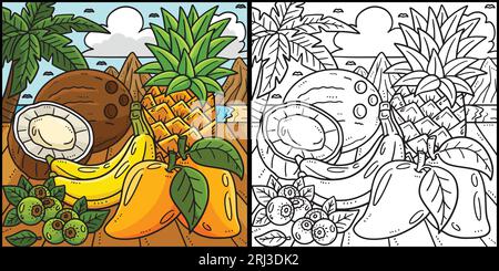Illustration de la page de coloriage des fruits tropicaux d'été Illustration de Vecteur