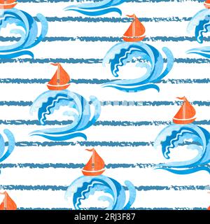 Motif de mer aquarelle abstraite sans couture. Illustration vectorielle de bateaux et vagues. Illustration de Vecteur