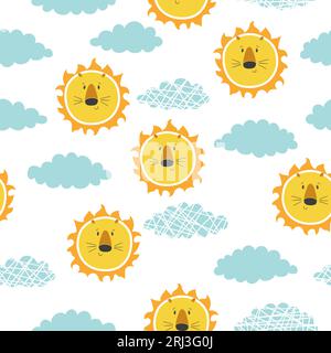 Motif de soleil et de nuages mignon sans couture. Imprimé bébé. Illustration de Vecteur