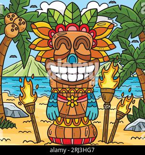 Summer Tiki Totem Pole Cartoon coloré Illustration de Vecteur