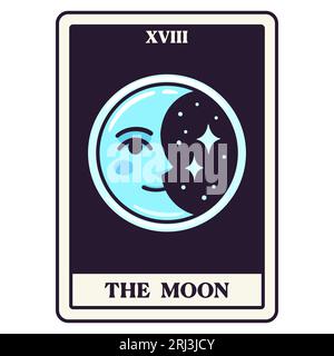 La carte Moon Tarot dans un style de dessin animé moderne simple. Illustration clip art vectorielle. Illustration de Vecteur