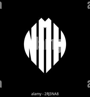Logo de lettre circulaire NMH avec forme de cercle et d'ellipse. Lettres elliptiques NMH avec style typographique. Les trois initiales forment un logo circulaire. Ci NMH Illustration de Vecteur