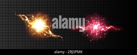 Boules de foudre électriques, effet d'explosion d'énergie avec boulon de lumière. Explosion de puissance abstraite avec des flashs et des étincelles isolés sur fond transparent, Illustration de Vecteur