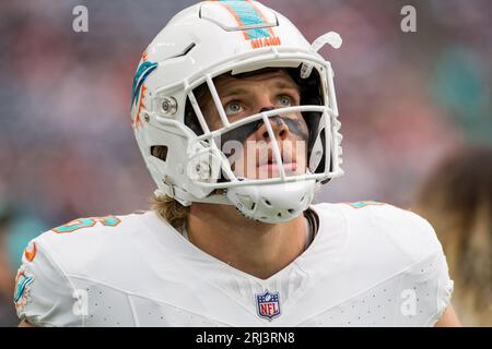 19 août 2023 : Garrett Nelson (56), linebacker des Miami Dolphins, avant un match de pré-saison entre les Miami Dolphins et les Houston Texans à Houston, Texas. Trask Smith/CSM Banque D'Images