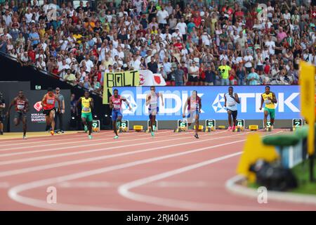 Centre national d'athlétisme, Budapest, Hongrie. 20 août 2023. (De gauche à droite) Ferdinand Omanyala (KEN), Abdul Hakim Sani Brown (JPN), oblique Seville (JAM), Noah Lyles (USA), Zharnel Hughes (GBR), Christian Coleman (USA), Letsile Tebogo (BOT), Ryiem Forde (JAM), 20 AOÛT 2023 - Athlétisme : Championnats du monde d'athlétisme Budapest 2023 finale du 100m masculin au Centre national d'athlétisme, Budapest, Hongrie. Crédit : Naoki Morita/AFLO SPORT/Alamy Live News Banque D'Images