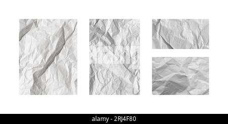 Papier recyclé froissé blanc isolé sur blanc. Banque D'Images