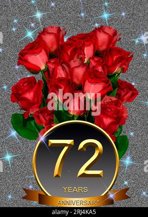 illustration 3d, 72 anniversaire. numéros d'or sur un fond festif. affiche ou carte pour célébration d'anniversaire, fête Banque D'Images