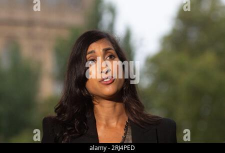 Londres, Royaume-Uni. Août 21 2023. Claire Coutinho, ministre de l'enfance, de la famille et du bien-être, est vue à Westminster lors d'interviews matinales avec les médias.crédit : Tayfun Salci / Alamy Live News Banque D'Images