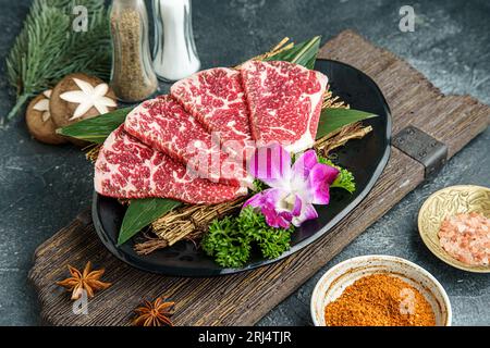Tokujoh Karubi côte désossée - avant, partie inférieure de côte, pour barbecue japonais ou barbecue coréen。 Banque D'Images