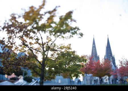 Tiltshift photographie de la cathédrale de Cologne, Allemagne Dompropstei Margarethenkloster, Köln, Deutschland, voyage, UNESCO, attraction touristique de référence Banque D'Images