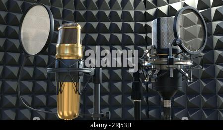 Microphones modernes dans le studio d'enregistrement Banque D'Images