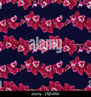 Modèle sans couture aquarelle avec branche d'orchidée de fleur tropicale en fleurs. Pour emballage, papier peint, tissu, textile Banque D'Images