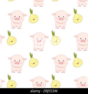 Motif animaux sans couture animaux mignons de ferme vache, mouton, poulet, cochon. Illustration vectorielle Illustration de Vecteur