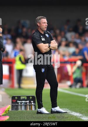 Neil Harris, Manager de Gillingham, lors du match Sky Bet EFL League Two entre Crawley Town et Gillingham au Broadfield Stadium , Crawley , Royaume-Uni - 19 août 2023 photo Simon Dack / Téléphoto Images à usage éditorial uniquement. Pas de merchandising. Pour les images de football des restrictions FA et Premier League s'appliquent inc. Aucune utilisation Internet/mobile sans licence FAPL - pour plus de détails contacter football Dataco Banque D'Images