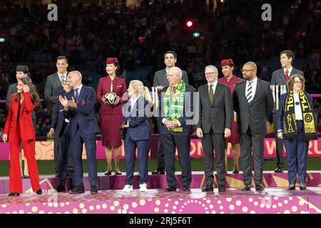 Sydney, Australie. 20 août 2023. Sa Majesté la reine Letizia d'Espagne a été rejointe sur scène pour les récompenses officielles Ceremon après le match final de la coupe du monde féminine de la FIFA Australie et Nouvelle-Zélande 2023 entre l'Espagne et l'Angleterre au Stadium Australia le 20 août 2023 à Sydney, Australie Credit : IOIO IMAGES/Alamy Live News Banque D'Images