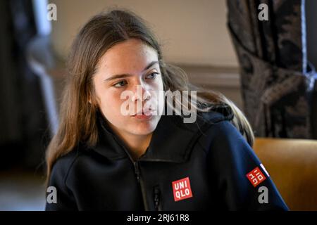 Tegelen, pays-Bas. 21 août 2023. La Belge Emily White photographiée lors d'une conférence de presse de l'équipe nationale belge de hockey féminin Red Panthers, lundi 21 août 2023 à Tegelen, aux pays-Bas. L'équipe joue actuellement les championnats d'Europe EuroHockey, qui se dérouleront en Allemagne du 18 au 27 août 2023. BELGA PHOTO DIRK WAEM crédit : Belga News Agency/Alamy Live News Banque D'Images