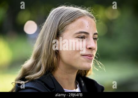 Tegelen, pays-Bas. 21 août 2023. La Belge Camille Belis photographiée lors d'une conférence de presse de l'équipe nationale belge de hockey féminin Red Panthers, lundi 21 août 2023 à Tegelen, aux pays-Bas. L'équipe joue actuellement les championnats d'Europe EuroHockey, qui se dérouleront en Allemagne du 18 au 27 août 2023. BELGA PHOTO DIRK WAEM crédit : Belga News Agency/Alamy Live News Banque D'Images