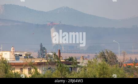 Incendie de forêt massif à Alexandroupolis Evros Grèce, près de l'aéroport et Apalos, situation d'urgence, lutte contre les incendies aériens. Banque D'Images