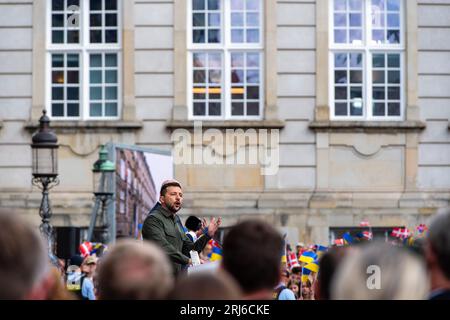 Copenhague, le 21 août 2023 / Matthew James Harrison le président ukrainien Zelensky a prononcé un discours public sur les pas du Parlement danois, Folketinget. Banque D'Images