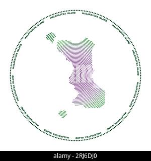 Logo rond Malapascua Island. Forme de style numérique de l'île Malapascua en cercle pointillé avec le nom de l'île. Icône technique avec des points dégradés. Charmant vec Illustration de Vecteur