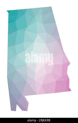 Carte polygonale de l'Alabama. Illustration géométrique de l'état américain dans les couleurs émeraude améthyste. Carte de l'Alabama dans le style poly bas. Illustration de Vecteur