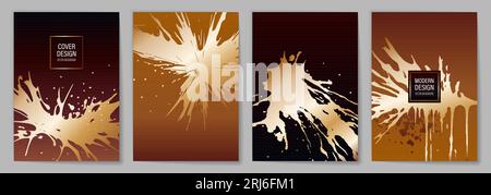 Ensemble de couvertures modernes avec des coups de pinceau dorés. Illustration de Vecteur