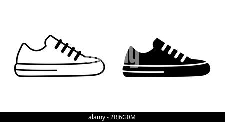 Flat Vector Silhouette Chaussures ou Sneakers Icon Set isolé. Icônes de chaussures Illustration de Vecteur