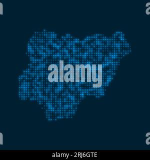 Carte lumineuse pointillée du Nigeria. Forme du pays avec des ampoules bleues brillantes. Illustration vectorielle. Illustration de Vecteur