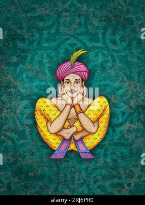 Série d'illustrations : Fakir dans trois positions de yoga différentes. Image 1 sur 3 Banque D'Images