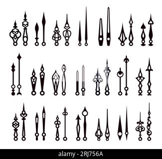 Regardez les flèches, les aiguilles d'horloge, les pointeurs de temps définis. Éléments mobiles noirs vectoriels isolés sur une montre qui indiquent les heures, les minutes et les secondes, allo Illustration de Vecteur