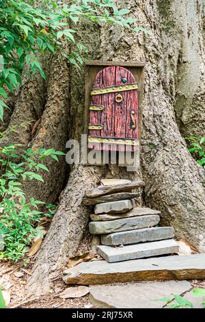 Charlotte Caroline du Nord, Myers Park, Duke Mansion, tronc d'arbre de porte de fée Banque D'Images