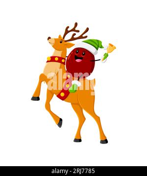 Cartoon Christmas Ripe Cru fruit Character joyeusement un renne majestueux, foutant et propageant la joie et la magie des fêtes aux enfants Illustration de Vecteur