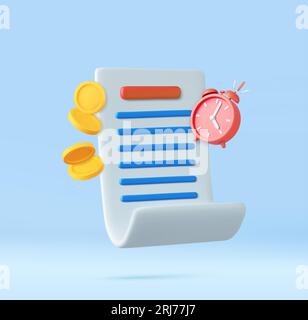 Facture 3d avec horloge et pièces d'or Illustration de Vecteur